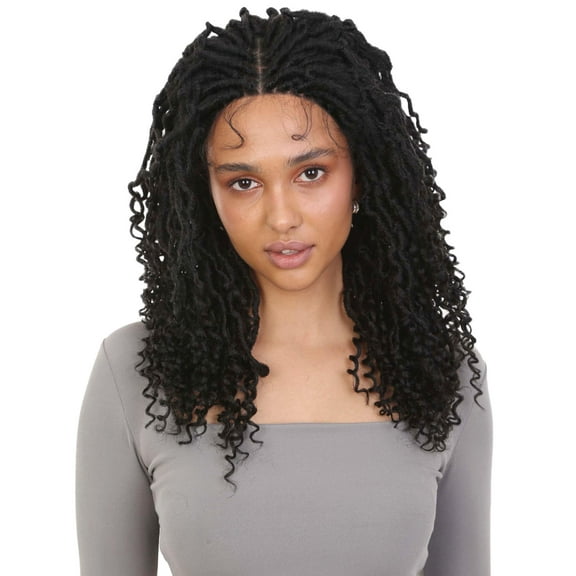 LUXLUXE Angel Curly Locs 20 in Long 4X4 Hand Tied Lace Braid Braided Wig, Beauty Heat Resistant Fiber