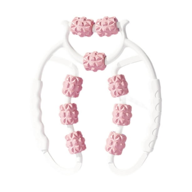 Masajeador de brazos y piernas con 9 ruedas para relajación muscular, multiusos. Rosa