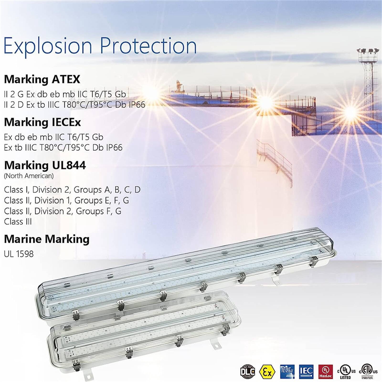 Chiuer 4FT 50W Hazardous Location Lighting Fixtures 100-277V 5000K 7000LM Class I Div 2