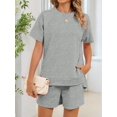 thumbnail image 5 of Women Casual 2 Piece Outfits Sweatsuits Summer Short Sleeve Loungewear Tracksuit Round Neck Lounge Shorts Sets Gray S, 5 of 10