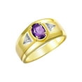 thumbnail image 6 of RYLOS Men's Rings Yellow Gold Plated Silver Classic 7X5MM Oval Gemstone & Diamond Ring Amethyst February Birthstone Rings For Men, Men's Rings, Silver Rings, Size 13, 6 of 7