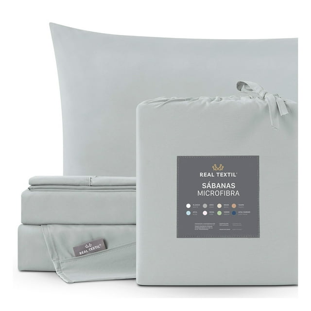 Juego de Sábanas Microfibra, Frescas, Hipoalergénicas, Real Textil (Gris, Queen Size)