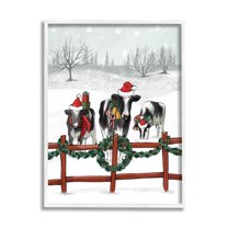 Holiday Cows Farmland Fence Holiday Graphic Art White Framed Art Print Wall Art