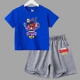 thumbnail image 3 of Conjunto de 2 piezas de camiseta de manga corta y pantalones cortos con estampado de anime de verano para niños y niñas, ropa informal de cuello redondo, 3 of 5