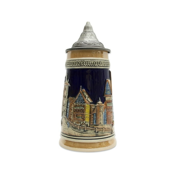 GERM German Village Multicolor Ceramic Street Scene .75L Lidded Stein