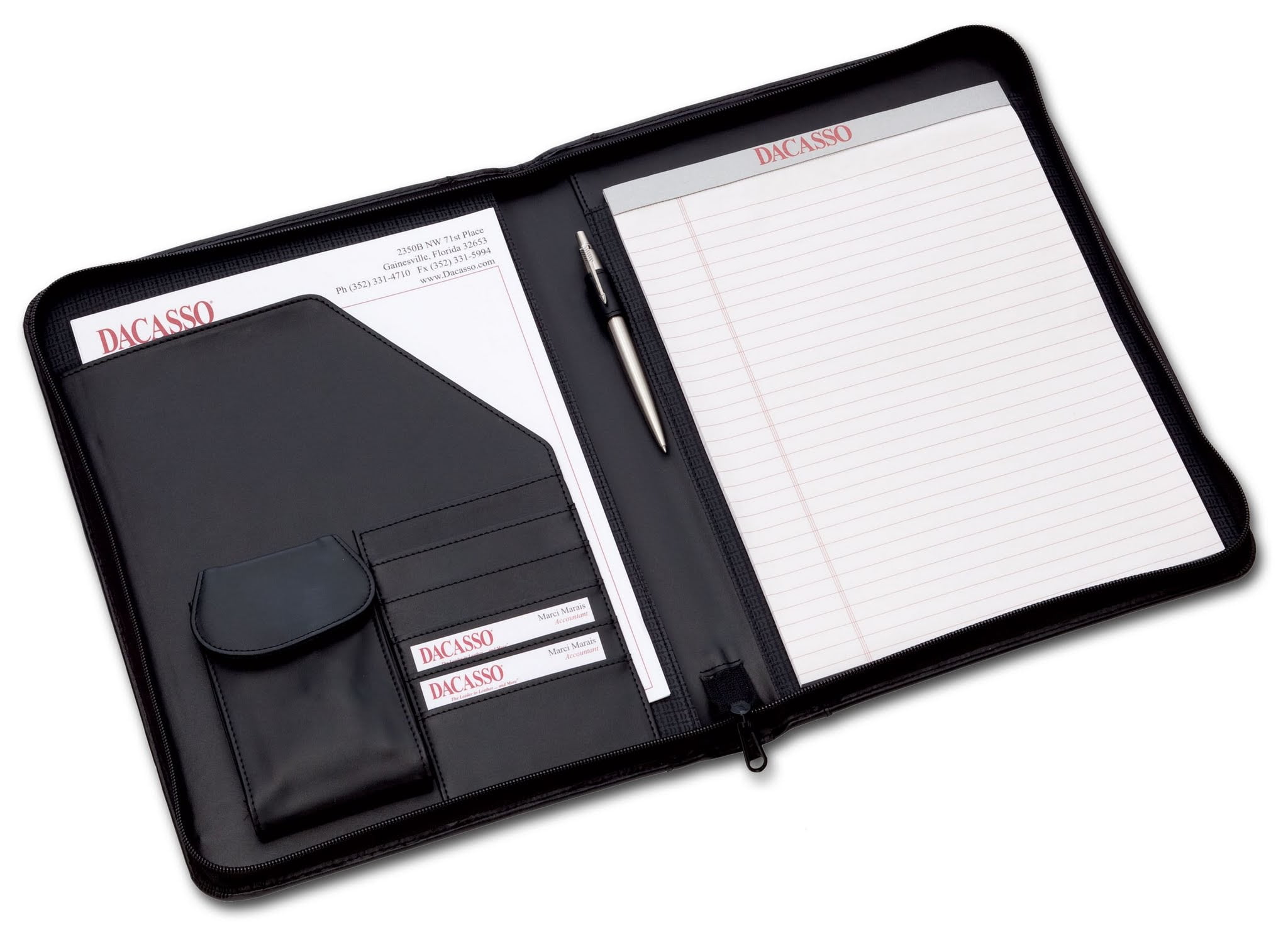 Black Leather Deluxe Letter-Size Zip-Around Portfolio - Walmart.com