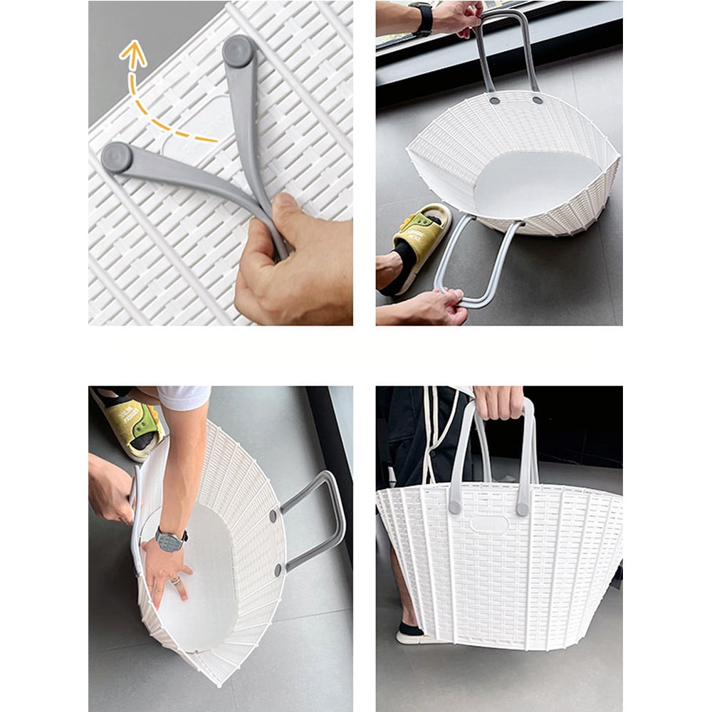 Foldable Laundry Basket, Beige, Plastic, Large Capacity Storage Basket for Bathroom Clothes Organization