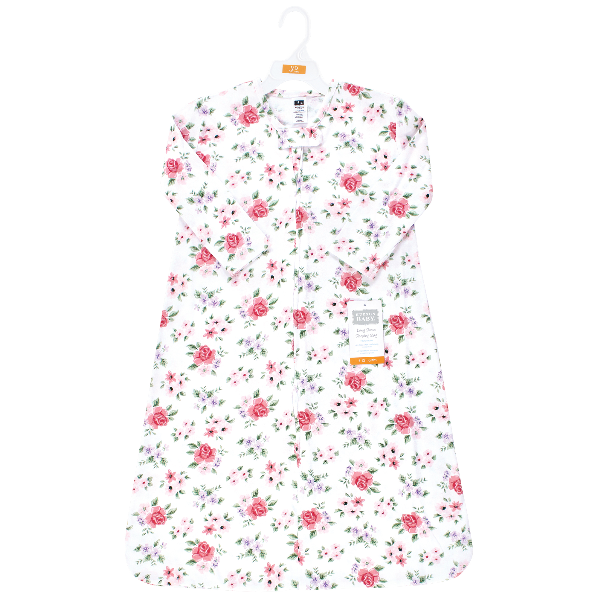 Hudson Baby Infant Girl Long Sleeve Cotton Jersey Sleeping Bag, Vintage Floral, 12-18 Months