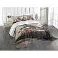 thumbnail image 3 of Ambesonne London Quilted Bedspread Set 3 Pcs, Urban Life Scenery, King Size, Taupe Grey Red, 3 of 5