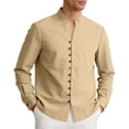 thumbnail image 6 of Maqroz Men's Mandarin Collar Shirt Long Sleeve Button Up Linen Cotton Casual Dress Shirt Solid Color Business Work Office Tops, 6 of 9