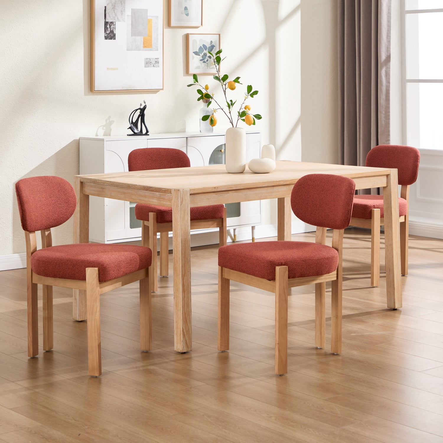 Dining Chairs Set of 2, Chenille Upholstered Wood Kitchen Chairs, 3.95" Thick Foam Cushion Wingback Dining Room Chairs, Dark Orange