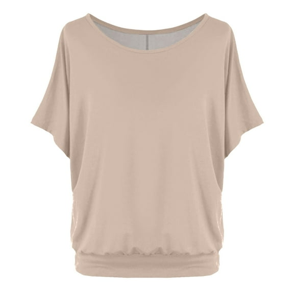 Lixiuxyad Tshirts For Women Women's Oversized T Shirt With Batwing Sleeves Short Sleeve Tops,Beige L