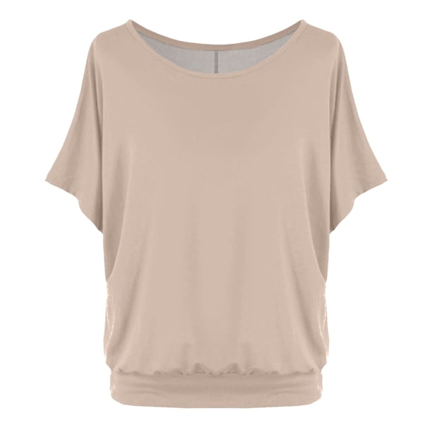 Camiseta oversize de mujer con mangas murciélago y manga corta - Poliéster, cuello redondo, liso/estampado floral, S-XXL para uso informal/de oficina