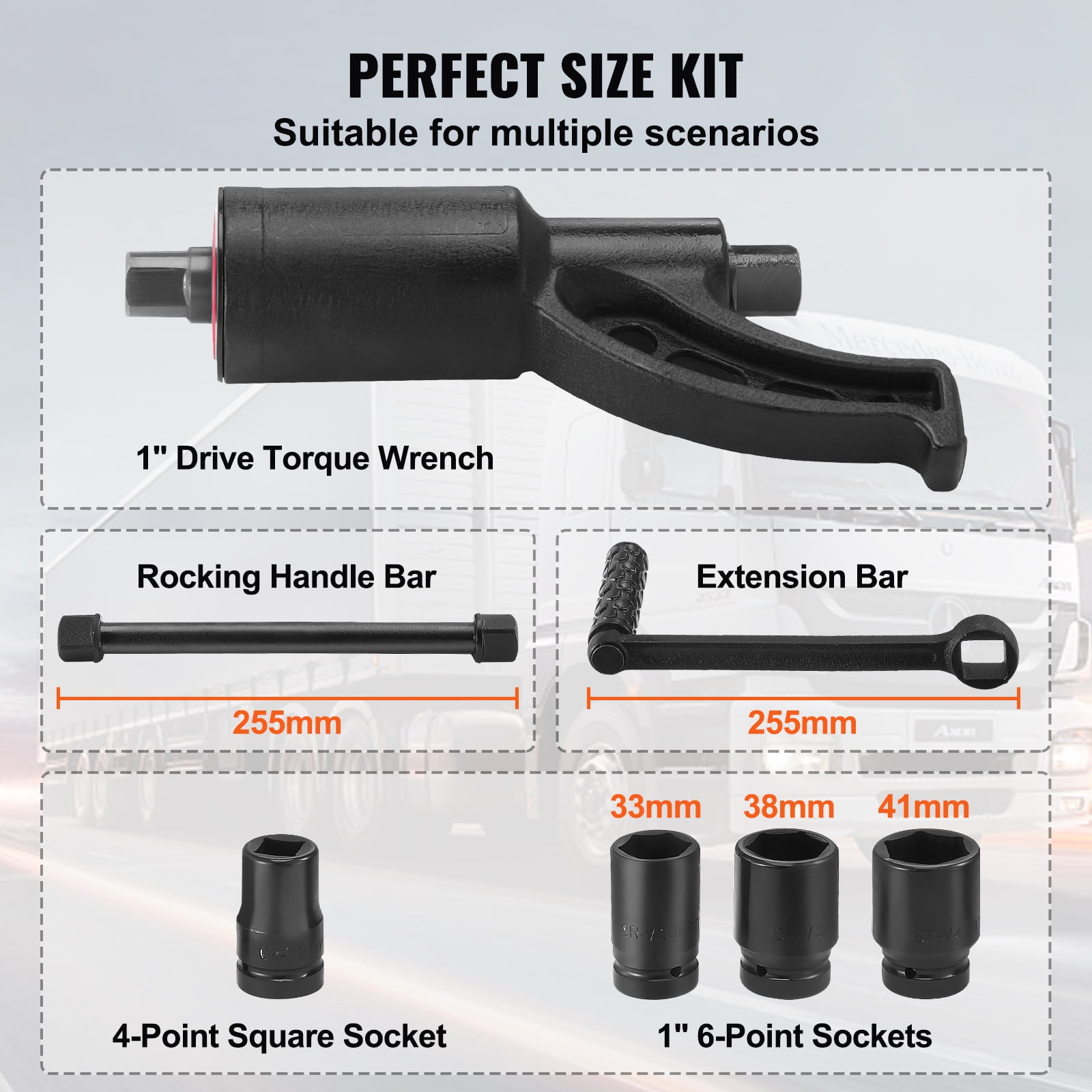 KFFKFF Torque Wrench, 1" Drive Heavy Duty Torque Multiplier Wrench with 4 Sockets (21-41mm), Drive Lug Nut Wrench/Multiplier Heavy Duty Torque Multiplier Wrench Set, 1:58 4800N.m Lug Nut Remover