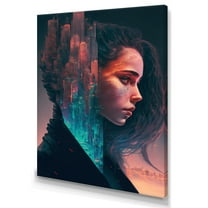 Designart Double Exposure Woman Portrait Sci-Fi III Canvas Wall Art