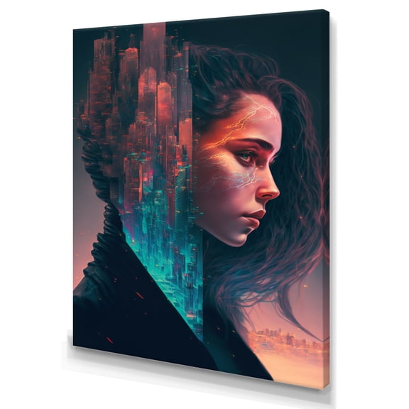 Designart Double Exposure Woman Portrait Sci-Fi III Canvas Wall Art