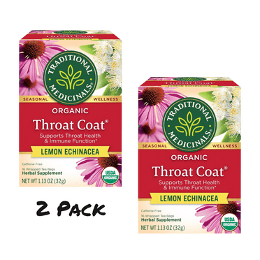 ( 2 Pack ) Traditional Medicinals Tea, Organic Throat Coat Lemon Echinacea, Tea Bags, 16 Count