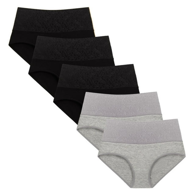 cfhntfmh 5pc Womens Cotton Underwear Stretchy High Waisted Plus Size Panties Breathable Solid Color Full Coverage Briefs