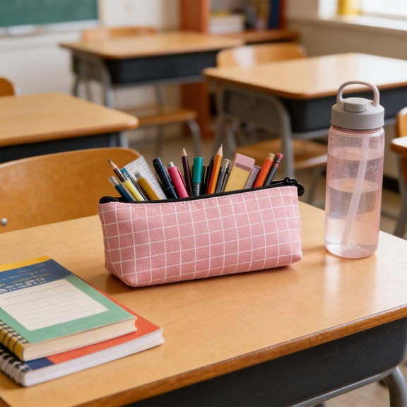 Checkered Pencil Pouch Large Capacity Pencil Case Aesthetic Pencil Cases with Durable Zipper Big Stationery Pencil Pouch for Women Men Adults Portable Storage Organizer Bag for College Office Travel
