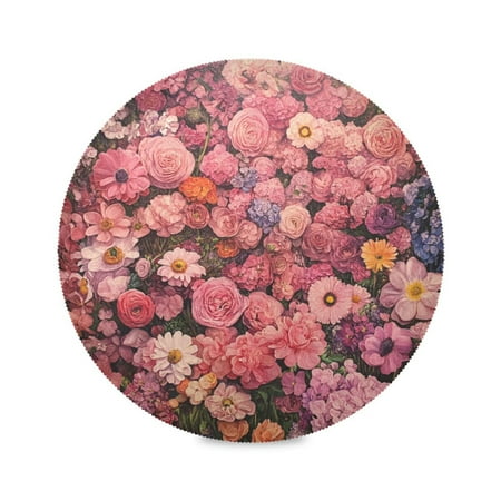 

Round Plate Mat 15.4x15.4 Inchesx6 Placemat Table Mat Kitchen Mat Coffee Mat Fabric Thick Strong Wear-Resistant Heat Resistance Beautiful Sea Of Flowers