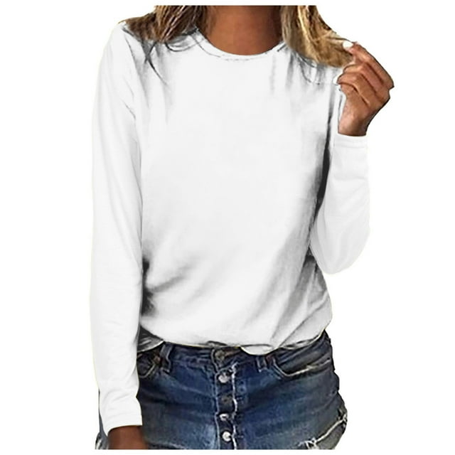 Hauts pour Femmes Col Rond Couleur Unie Manches Longues Décontracté Ample Blouse T-shirt Hauts