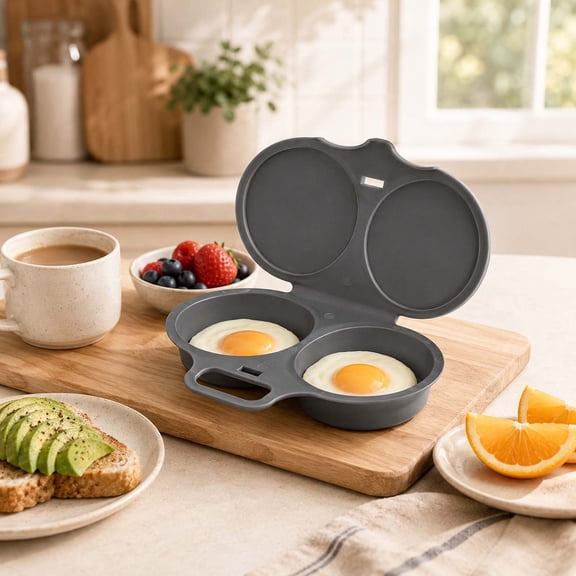 PARTGRE Dual Cavity Microwave Egg Poacher, 2 Cup Microwave Egg Cooker With Lid And Handle, Double Poached Egg Maker For Quick Breakfast, Easy Microwave Cooking Tool For Perfect Poached Eggs