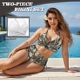 thumbnail image 5 of CHAQLIN Tree Camo High Waisted 2 Piece Bikini - Adjustable Drawstring Swimwear for Summer Beach Vacation - Trendy Gift for Women, 5 of 9
