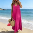 thumbnail image 2 of Fesfesfes Spring Dress for Women Boat Neck Vest Sleeveless Dress Loose Casual Sun Dress Summer Fashion Solid Color Beach Long Dresses, 2 of 7