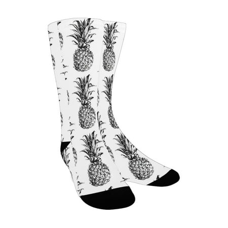 

Pineapple Decor Artistic Hand-Drawn Style Tropical Theme Vintage Style Pineapple Fruit Pattern Black Custom Socks for Women