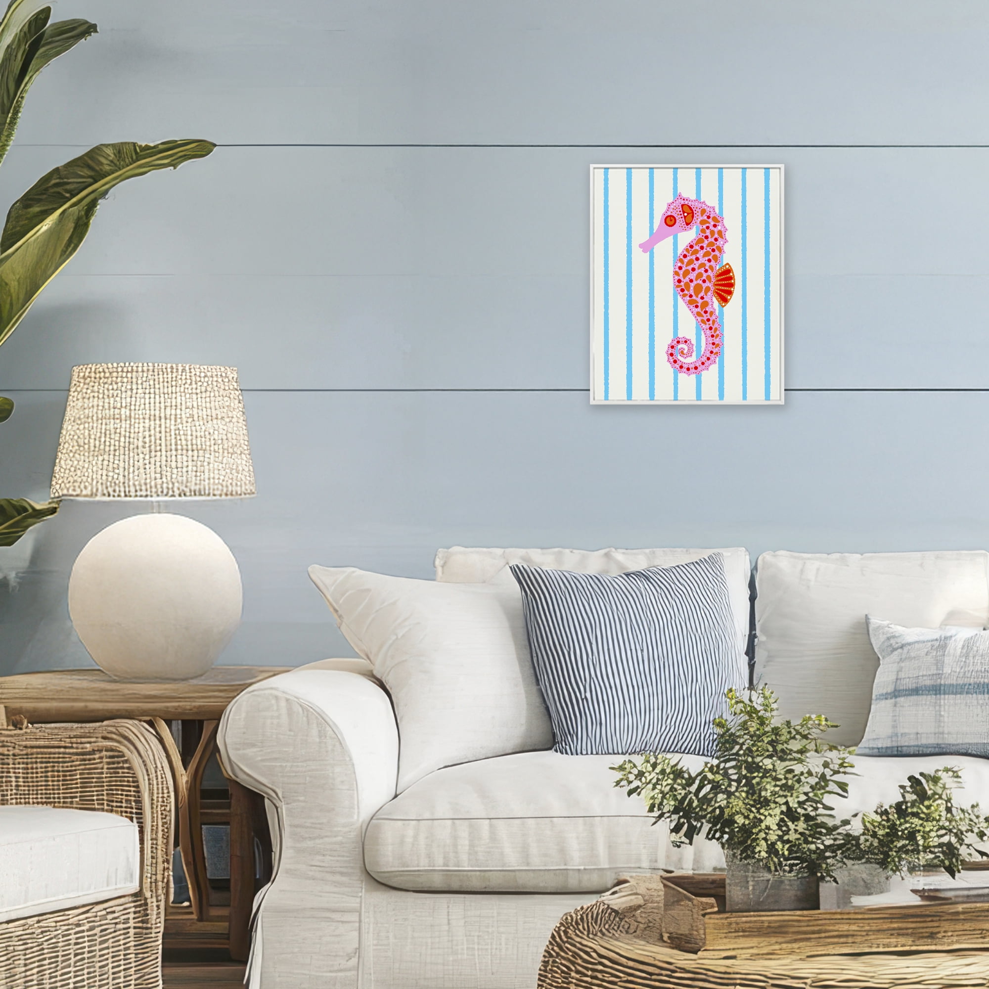 Stupell Industries Boho Seahorse on Stripes White Framed Giclee Art, design by Indira Prieto | IndySign
