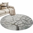 thumbnail image 2 of 4ft Round Rug, Grey Flowers Non-Skid Rubber Backing Large Area Rugs - Living Room Bedroom Home Office, Spring Floral Modern Oil Painting Art Indoor Floor Mat Carpets Washable Rug, 2 of 9