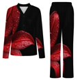thumbnail image 5 of Red Lily Dark Background Water Drops Womens Pyjamas Set Button Up Pyjamas Womens with Long Sleeve Top And Wide Leg Pants V-neck Loungewear Sets, 5 of 9