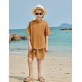 thumbnail image 6 of Arshiner Boy's 2 Pieces Linen Sets Short Sleeve Henley Shirt and Shorts Summer Beach Matching Outfits, 6 of 7