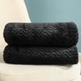 thumbnail image 6 of Exclusivo Mezcla Large Flannel Fleece Throw Blanket, Jacquard Weave Wave Pattern Blanket (50" x 70", Black), 6 of 9