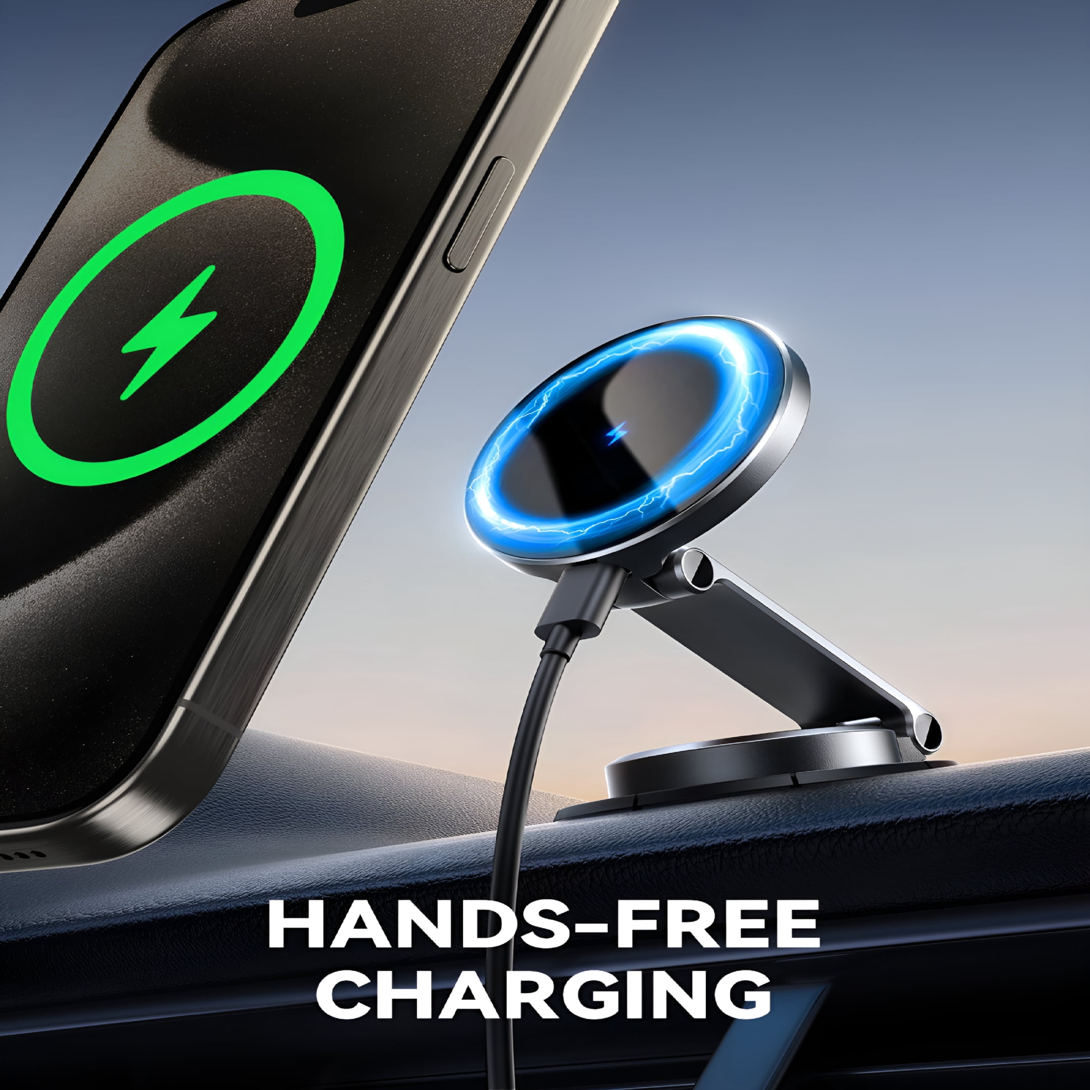 RIONIMA Car Mount for Magsafe, 15W Wireless Fast Charging Magnetic Phone Holder for Car, All Metal 360° Rotation Dashboard Car Phone Holder for Iphone 17 16 15 14 13 12 Pro Max, Black