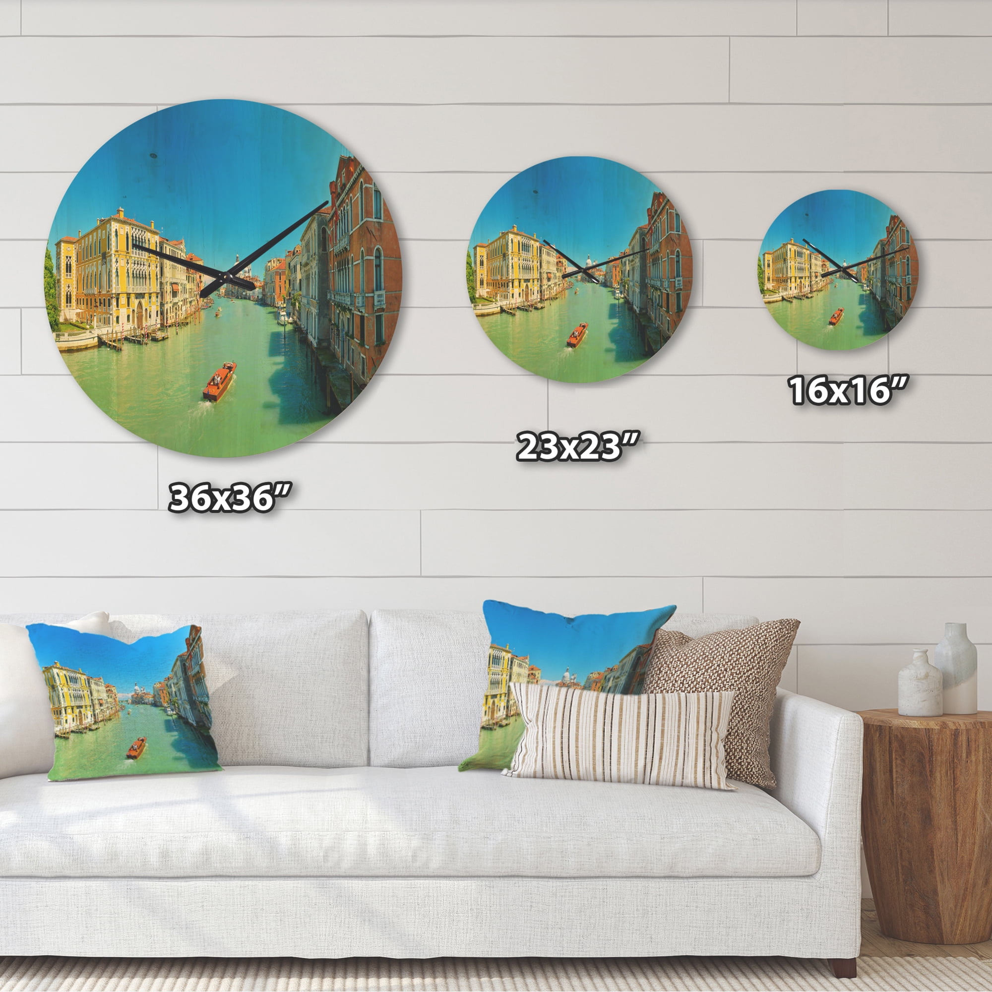Designart 'Grand Canal Venice in Green ' Modern Wood Wall Clock