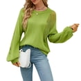 thumbnail image 4 of New Women's Hollow Knitted Sweater Fashionable Autumn and Winter Pullover Loose Long Sleeve Sweater-Green-S, 4 of 7