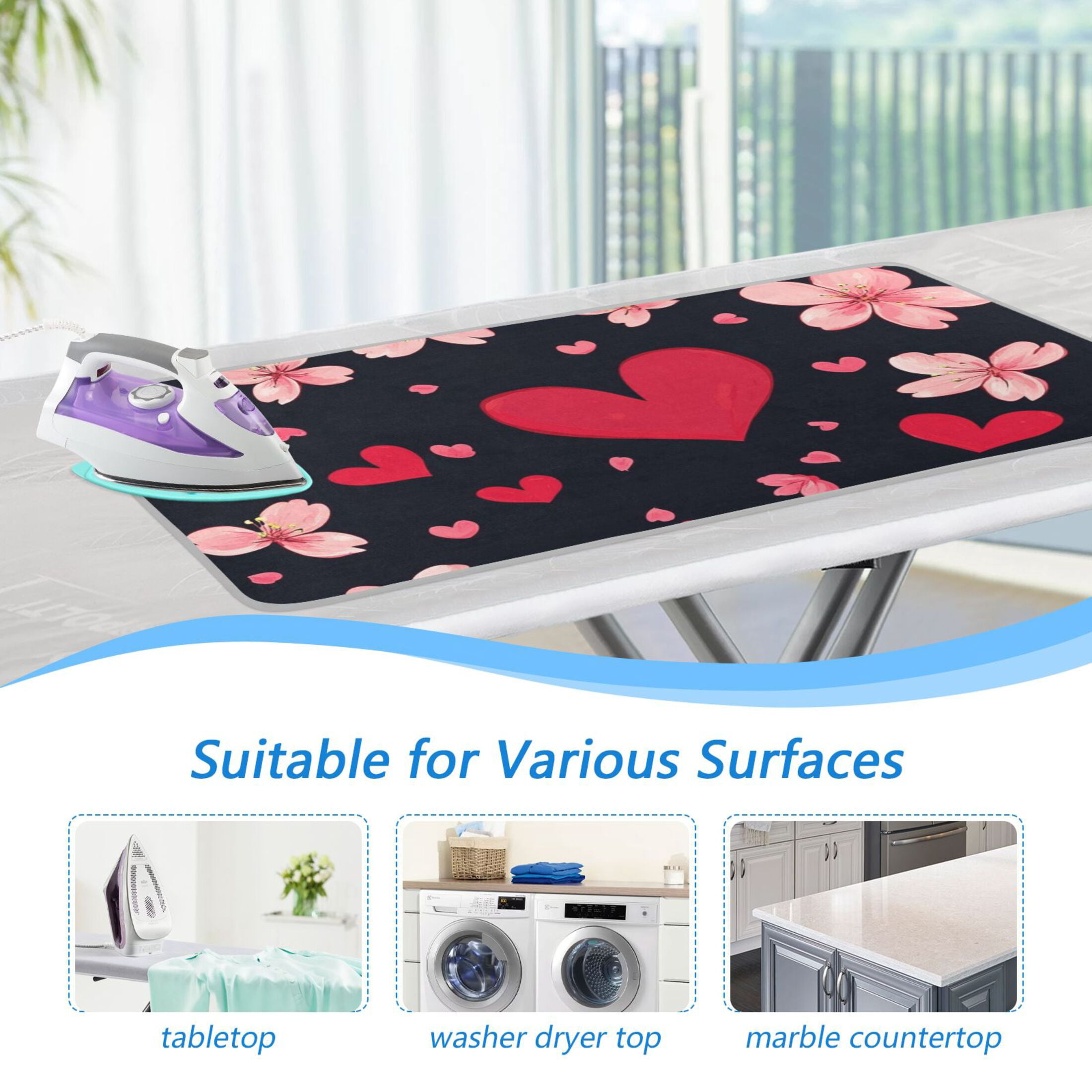 Valentine Cherry Blossom Heart Ironing Mat Blanket Portable Travel Ironing Pad Heat Resistant Pad 47.2" x 27.6”