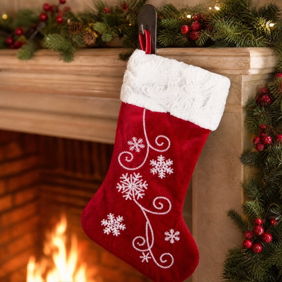 Gaecuw Christmas Hanging Stocking Ornament, Classic Red Sock Decor with Gift Pocket for Xmas Tree Fireplace Mantel Home Party Layout, 20.47 Inch