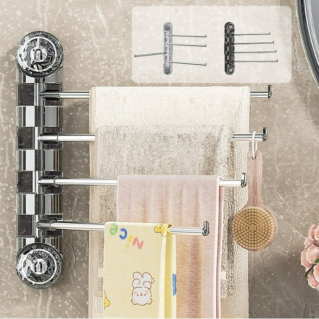 Toallero con ventosa, toallero de baño plegable de 4 postes, estantería colgante de pared sin taladro para baños y viajes