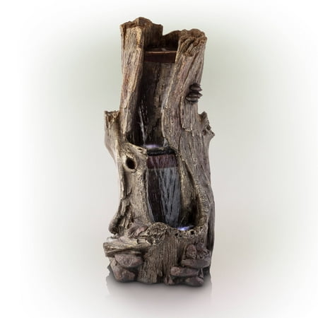 Alpine Corporation 3-Tier Tree Trunk Water Fountain with LED Lights