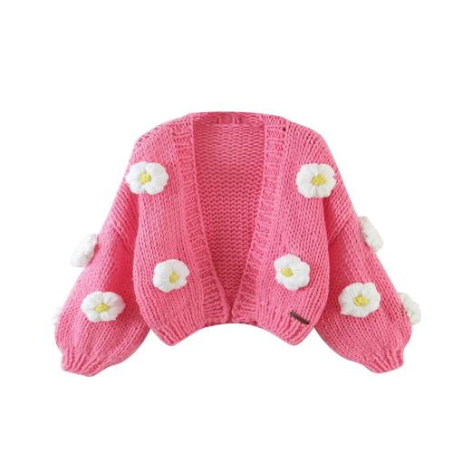 Women Y2k Knitted Cardigan Flower Strawberry Knit Puff Long Sleeve Open Front Crochet Cardigan Sweater Tops Walmart Com