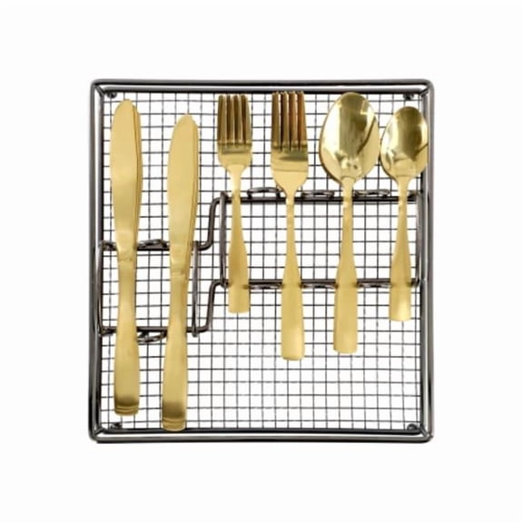 Gibson Home 144315.41 Abbeville Stainless Steel Flatware Set with Wire Caddy, Gold - 41 Piece