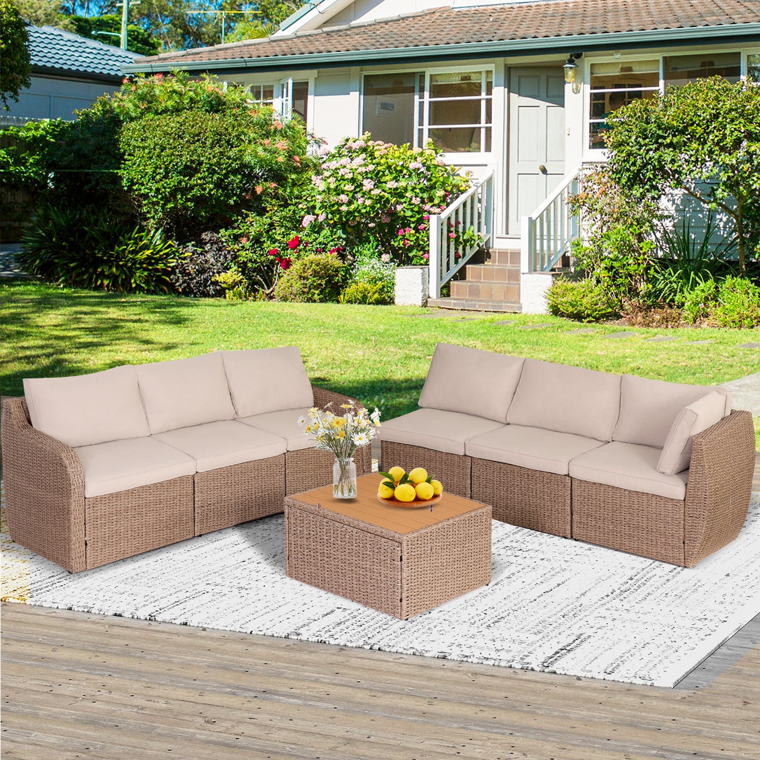 Homrest 7 Pcs Patio Furniture Set, HalfRound Rattan Outdoor Furniture