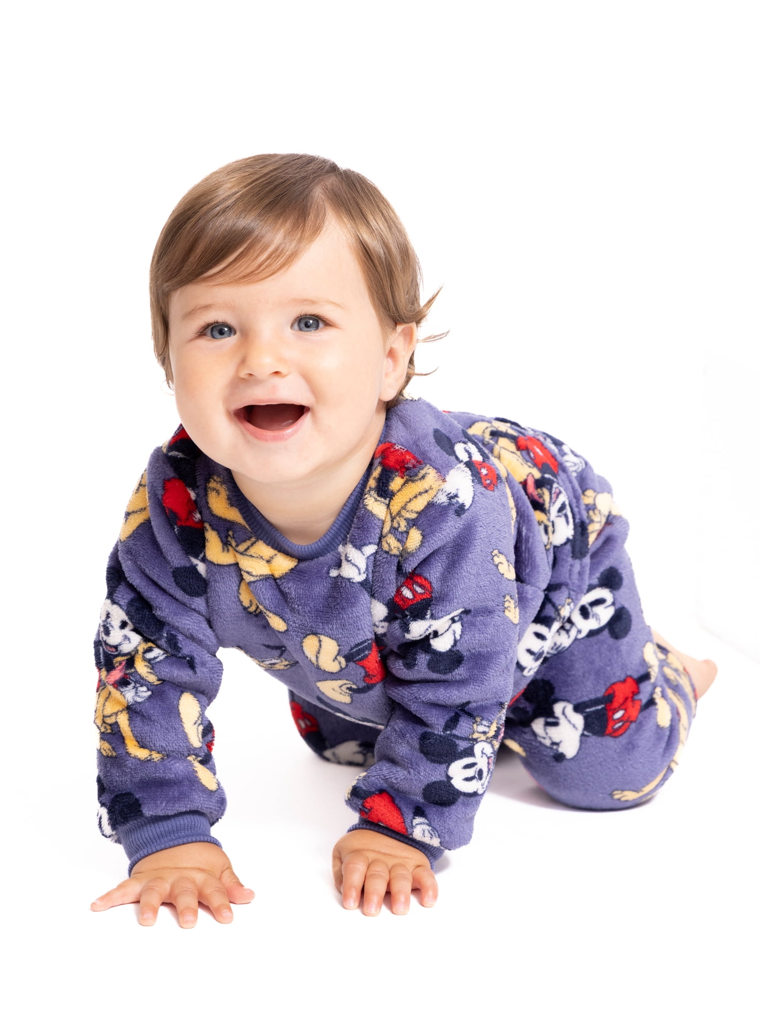Mickey Mouse Baby Long Sleeve Cozy All Over Print Crewneck Sweatshirt with Matching Jogger Pant, 2-Piece, Sizes 0/3M-24M