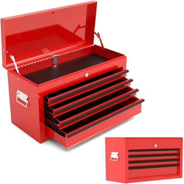 EvaStar Home Tool Box, Portable 4 Drawer Steel Tool Chest with Lifting Handle, Lockable Tool Storage Organizer Storage Toolbox for Garage Workshop Repair Shop, Red