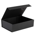 thumbnail image 1 of Caja de regalo dura negra con tapa de cierre magnético, 10.5 x 7 x 3 pulgadas, paquete de 2 cajas rectangulares acanaladas negras con acabado acanalado negro para ropa de propuesta de boda, dama de ho, 1 of 1