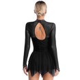 thumbnail image 3 of Aislor Women's Figure Ice Skating Layered Hollow Back Gymnastic Leotard Roller Skating Performance Dress Black XXL, 3 of 7