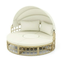 Kadyn Outdoor Patio Round Daybed with Retractable Canopy and Soft Cushions-White
