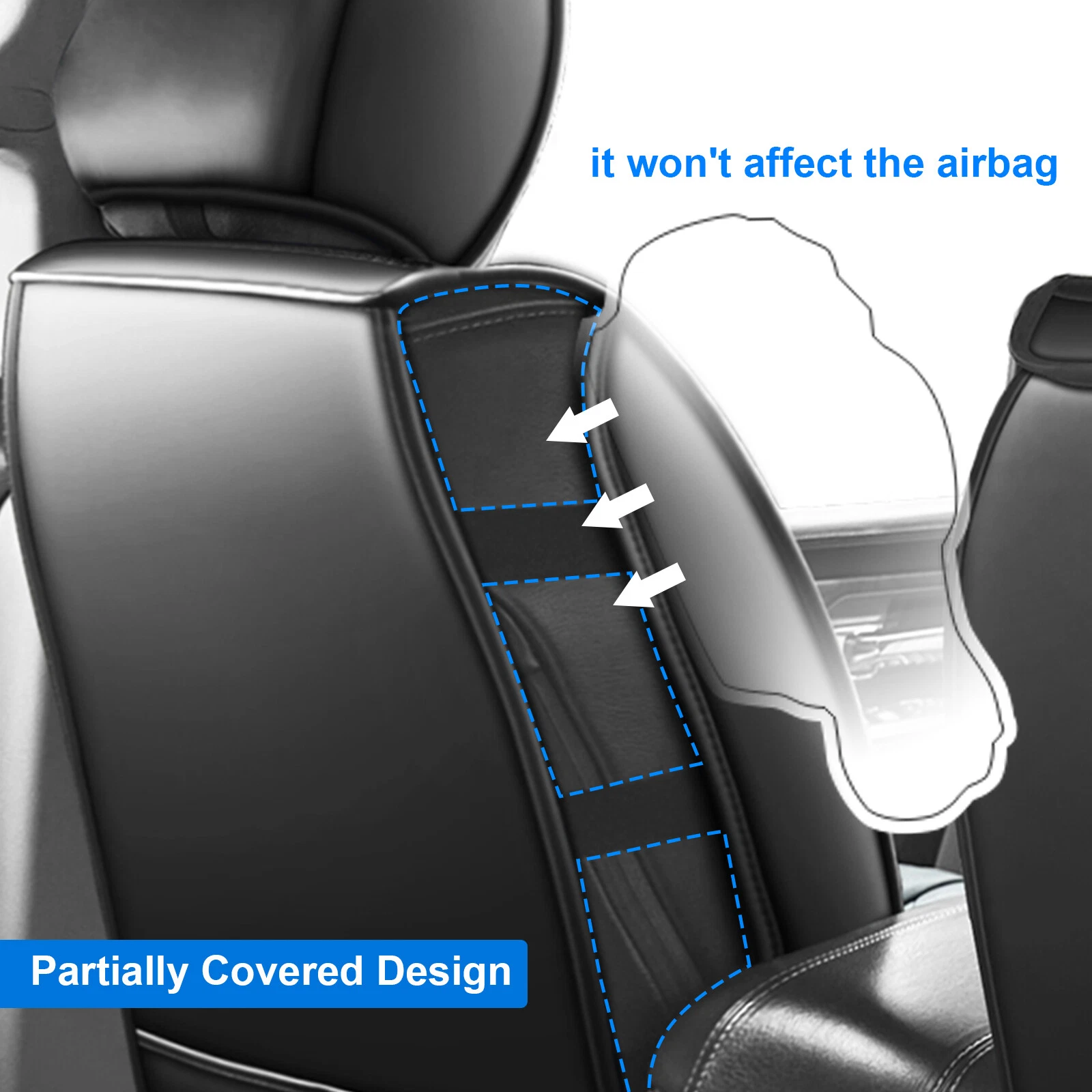 Car Seat Covers Custom Fit for Dodge Ram 1500 2500 3500 2009-2023, Waterproof Faux Leather Truck Front Rear Seat Protector Black